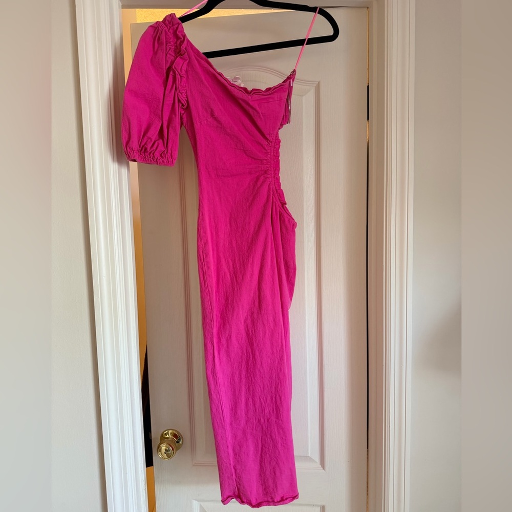 MARBLE Hot Pink One-Shoulder Maxi Dress